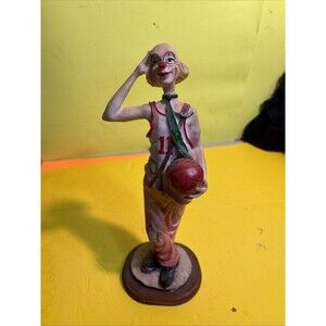 Vintage Davar Clown Basketball Player Figurine Statue On Wood Base